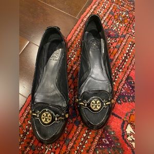 Tory Burch Black Loafer Flats with Gold Accents